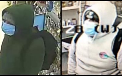 Policía Providence busca sospechosos de robo de 2 farmacias.
