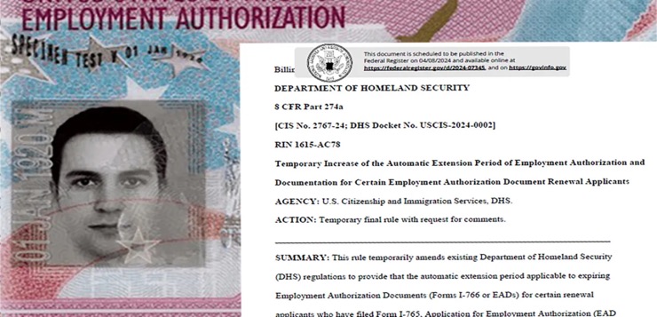 USCIS amplía a 540 días la extensión automática del permiso de trabajo