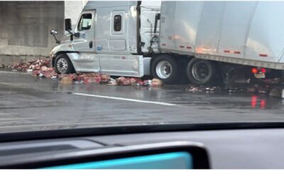 Tráiler choca en la I-95 y derrama la cerveza que transportaba.