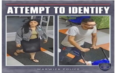 Policía Warwick necesita su ayuda para identificar a esta pareja en conexión con robo en tienda.